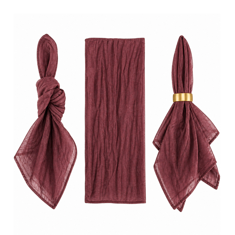 Stoffserviette aus Musselin 45x50cm burgundy bordeaux dunkelrot | mieten für Hochzeit Event Catering