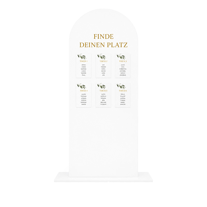 Sitzplan/ Schild "Finde deinen Platz" Acryl round bow weiss [mieten]