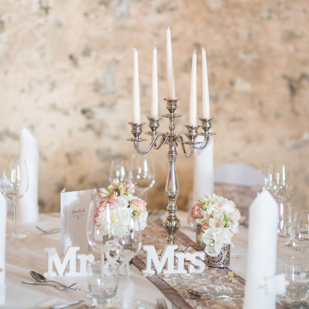 Kerzenständer | Kerzenleuchter | Kerzenhalter 5-arm silber Verleih mieten Hochzeit, Feier, Event