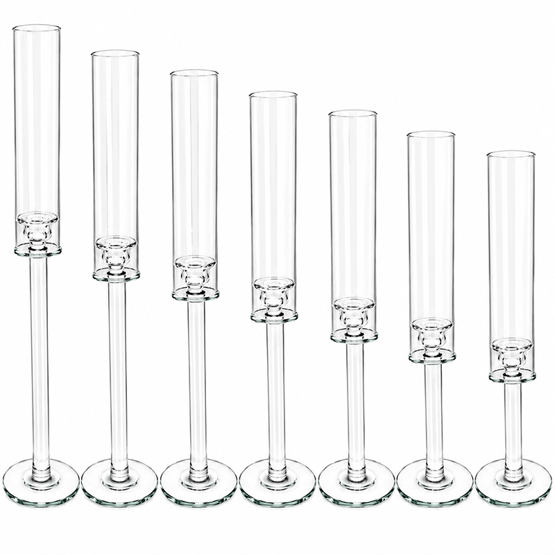 Kerzenständer elegant exklusiv Glas 1-arm mit Glaszylinder 40cm, 45cm, 50cm, 55cm, 60cm, 65cm, 70cm | Kerzenhalter | Kerzenleuchter Hochzeit mieten