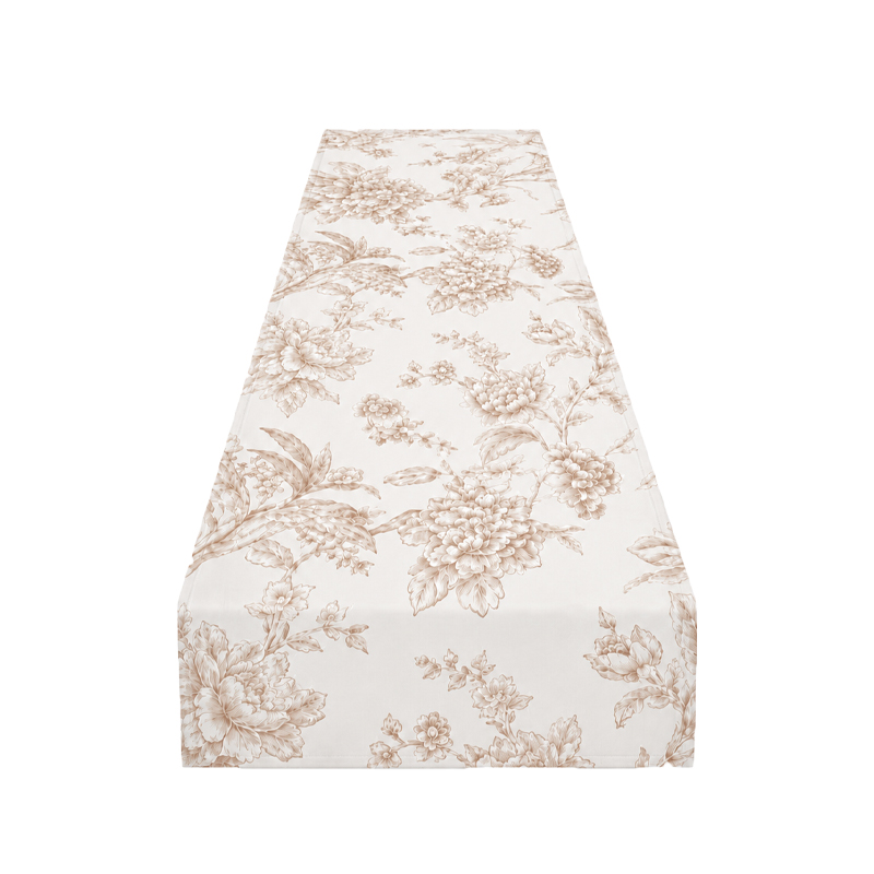 Tischläufer polyester 275 x 30 cm in floral blumig taupe | mieten Hochzeit Party Geburtstag