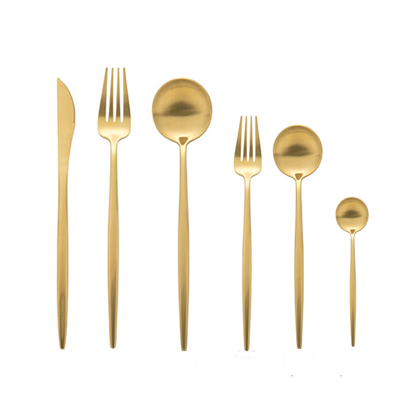 Besteck_Stiletto_modern_Gabel_Messer_Loeffel_Dessertgabel_Dessertloeffel_Kaffeeloeffel_gold_Set_6-teilig_mieten_Verleih_Hochzeit_Firmenfeier_Geburtstag_1