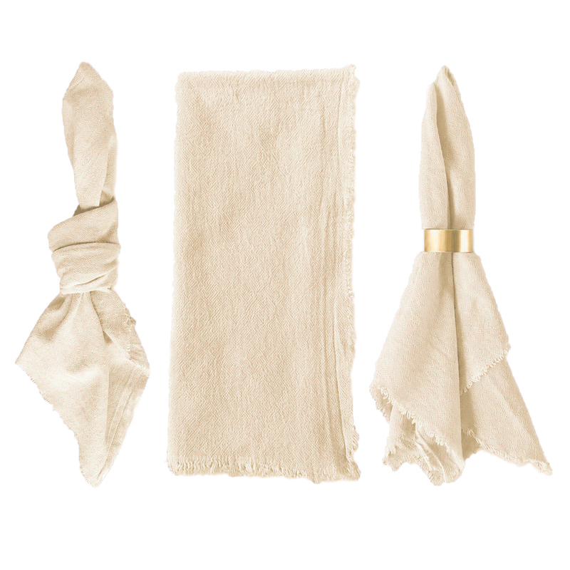 Serviette Leinen Crackle 40x40cm |  ivory-creme-beige | mieten | Verleih für Hochzeit und Event