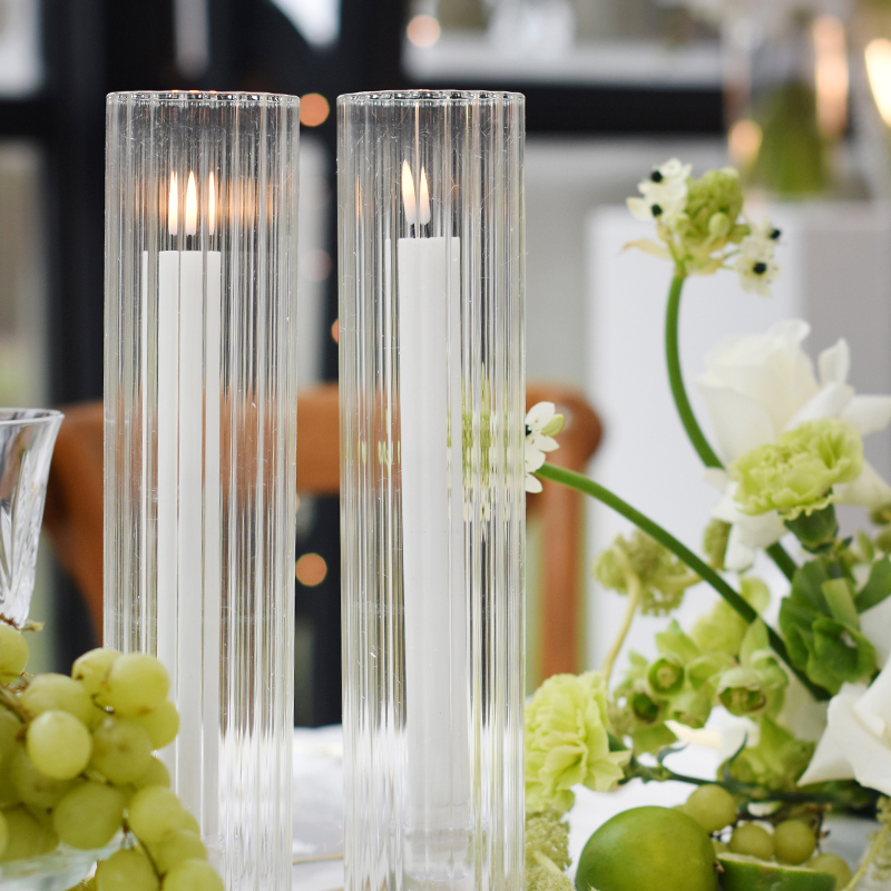 Kerzenstander_Glas_klar_Rille_30cm_Tischdeko_Hochzeit_Feier_mieten_Verleih
