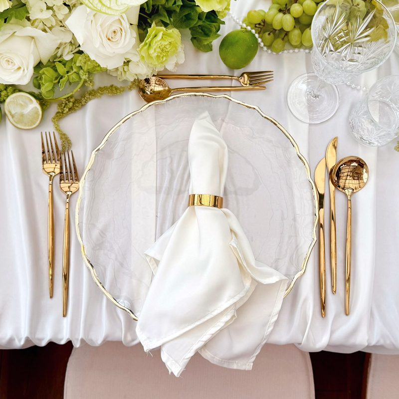 Serviette Lamour Satin edel elegant ivory creme | mieten für Hochzeit, Geburtstag, Event3