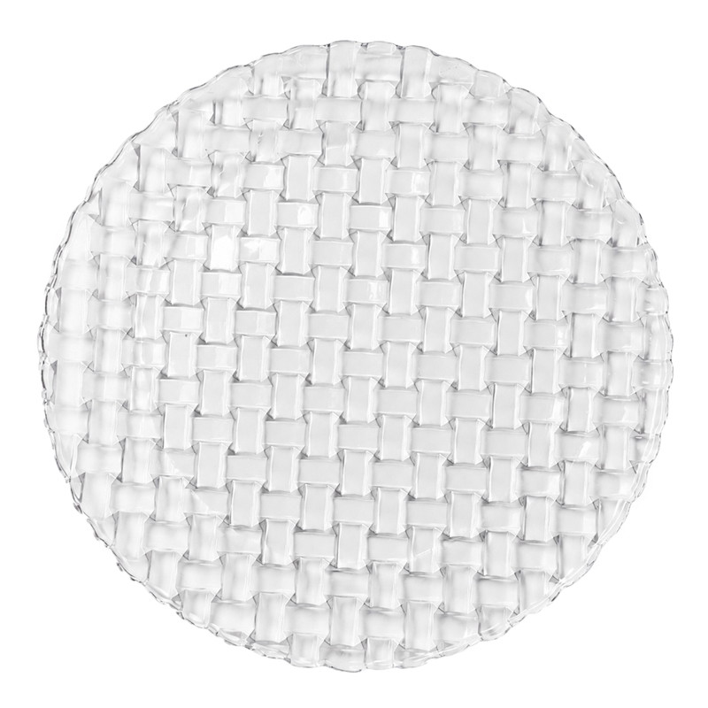 Platzteller 33cm Glas in klar Kristalloptik Raute mieten für Hochzeit Event Jubiläum