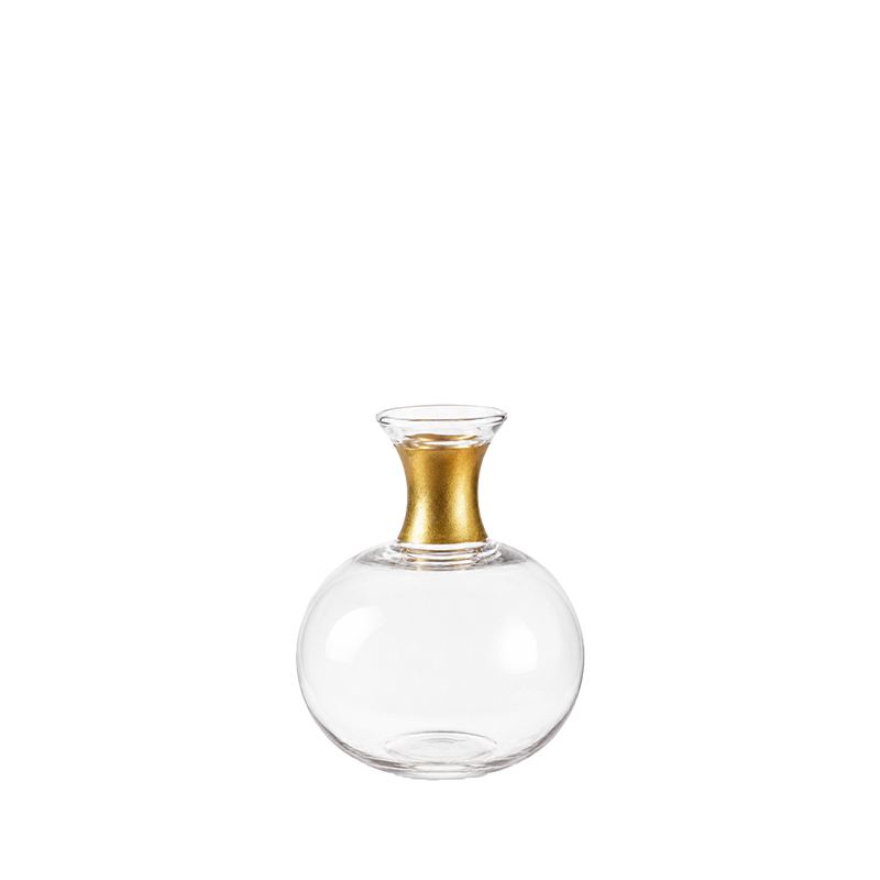 Flaschenvase Flori bauchig Glas klar mit Goldreif 12cm mieten Tischdeko Hochzeit