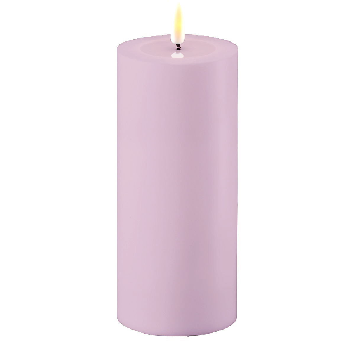 LED Stumpenkerze Kunststoff outdoor Real Flame flieder 20x10 cm Batterie mieten Hochzeit, Feier