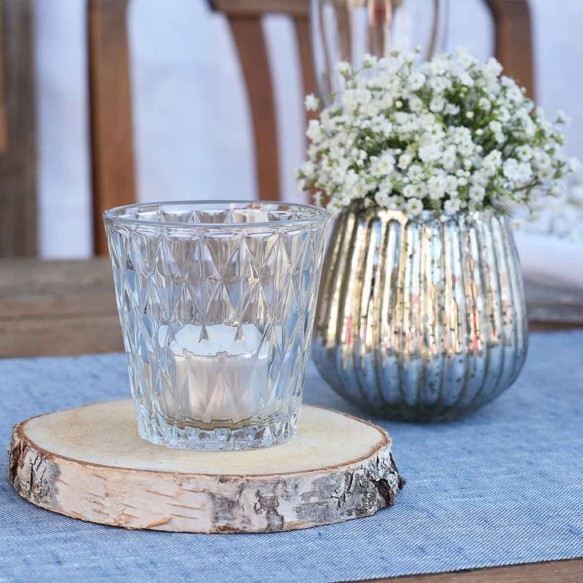 Vase/ Teelichthalter konisch Kristall Raute mieten Tischdeko Hochzeit_2