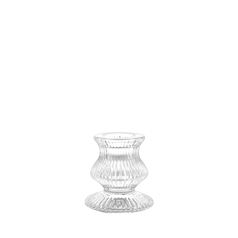 Kerzenständer 1-arm Rille short | Kerzenhalter | Kerzenleuchter Glas klar mieten | Verleih Hochzeit, Feier