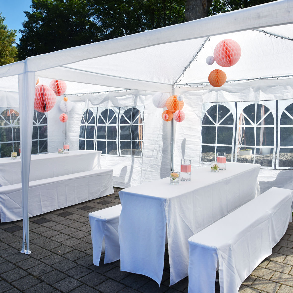 Biertischhussen-Set Festbankhussen Festbankgarniturhussen weiss Übergröße 70cm mieten | Verleih_5