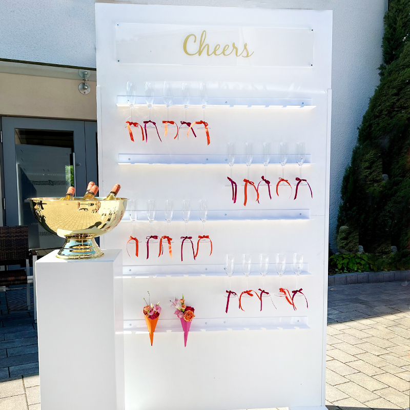 Sektwand | Champagner Wall | gross XXL weiss | für Sektgläser | Sektempfang Freie Trauung Hochzeit | Geburtstagsfeier | Event | mieten