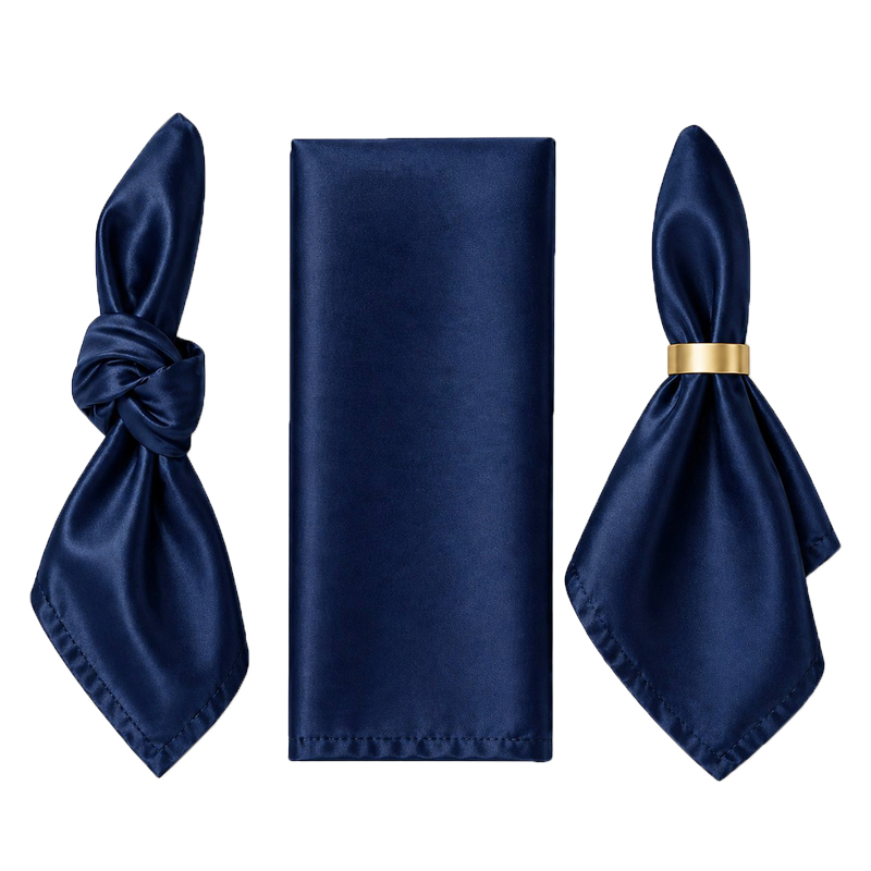 Serviette Lamour Satin edel elegant dunkelblau | nachtblau | navy blue | mieten für Hochzeit, Geburtstag, Event2