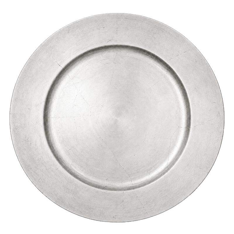 Platzteller 33cm Kunststoff in silber rund mieten für Hochzeit Event Veranstaltung