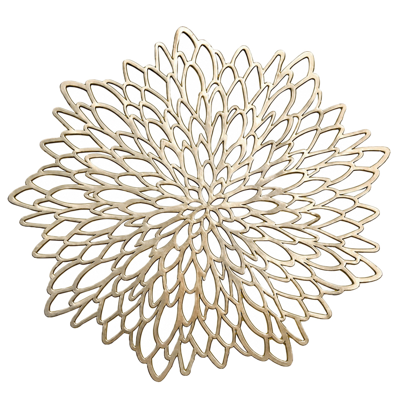 Platzset 38cm Kunststoff in gold Lotusblüte mieten für Hochzeit Event Gala