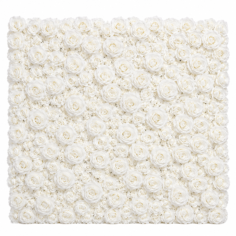 Blumenwand Flowerwall mit Seidenblumen groß weiss mieten Hochzeit Event Backdrop Deko