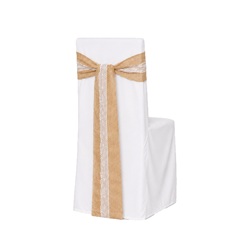 Schleifenband für Stuhlhusse | Jute Spitze 225x15cm | naturbraun weiss | Verleih Hochzeit Veranstaltung Geburtstag