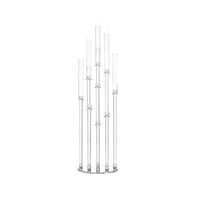 Kerzenständer Line Glas 10-arm mit Glaszylinder 100cm | Kerzenhalter | Kerzenleuchter Hochzeit mieten