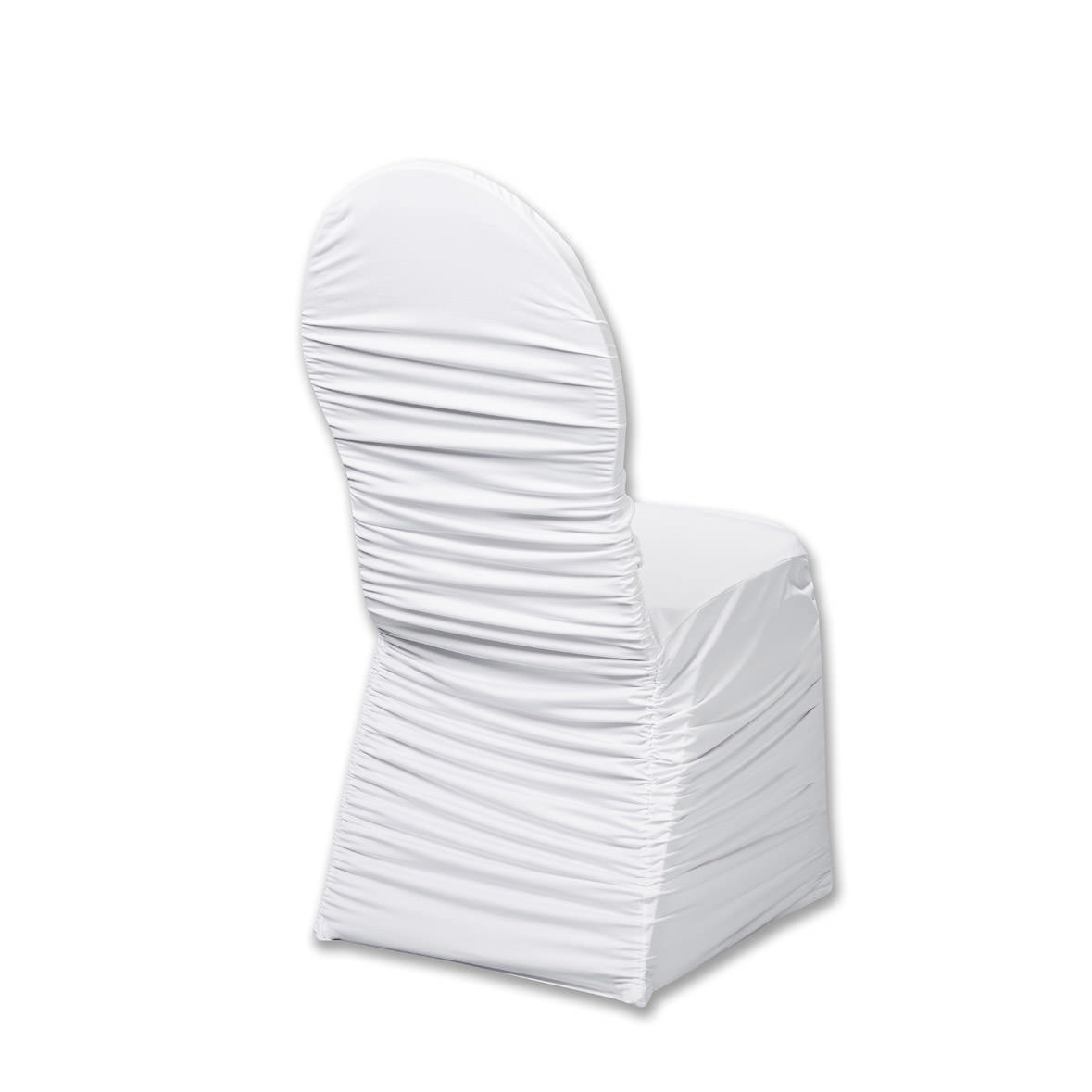 Stuhlhusse weiss universell elegant mit Raffung | Stretch mieten Verleih Hochzeit_6