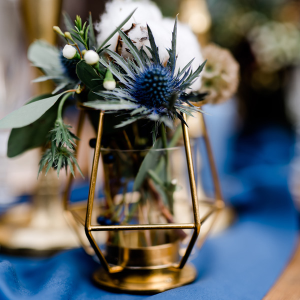 Teelichthalter geometrisch Metall gold Hochzeit Tisch Deko [mieten]