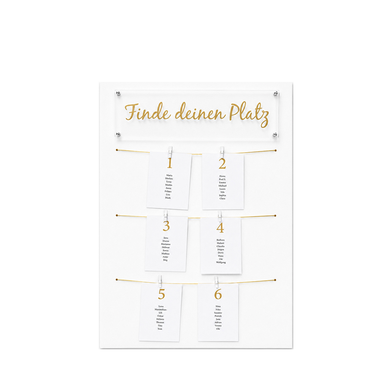 Sitzplan Tischplan Willkommensschild Find your Seat für Staffelei Holz weiss gold für Hochzeit und Veranstaltung [mieten]