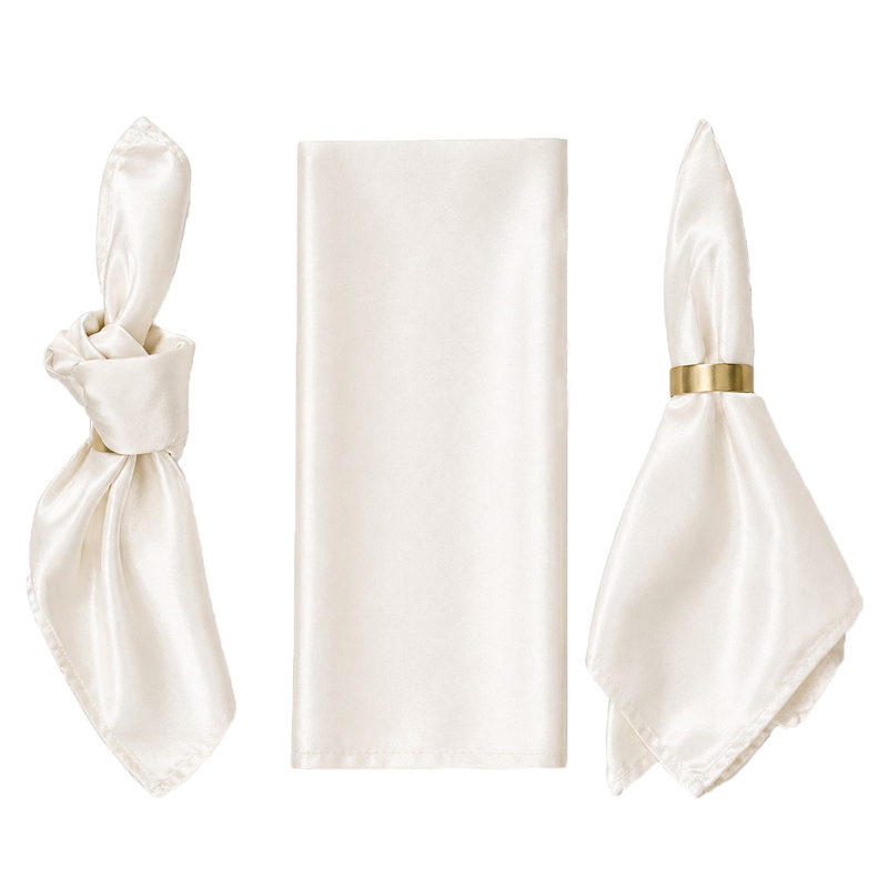 Serviette Lamour Satin edel elegant ivory creme | mieten für Hochzeit, Geburtstag, Event2