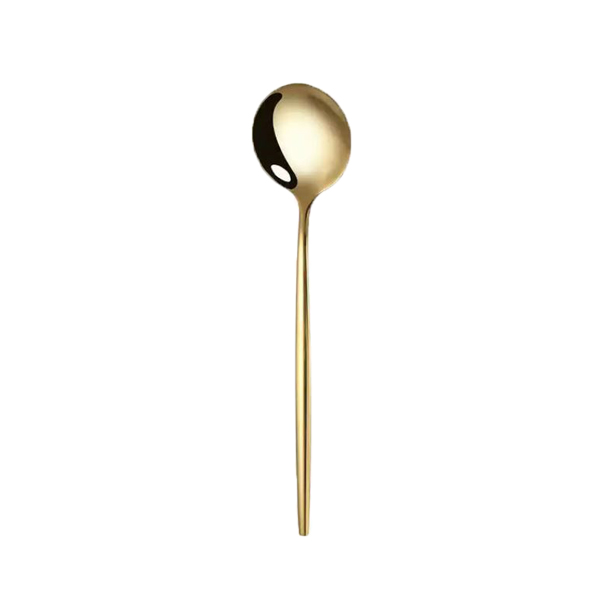 Loeffel Stiletto elegant gold glänzend Verleih Suppenloeffel Besteck mieten