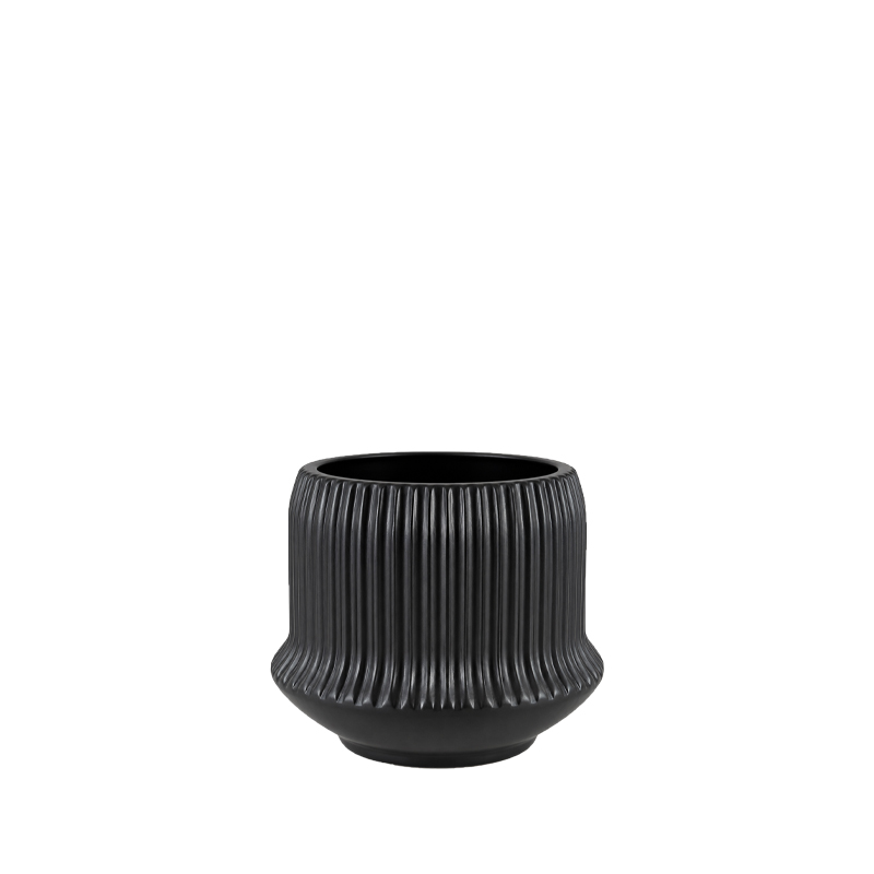 Vase Rille Keramik schwarz mieten Hochzeitsdeko, Feier, Event