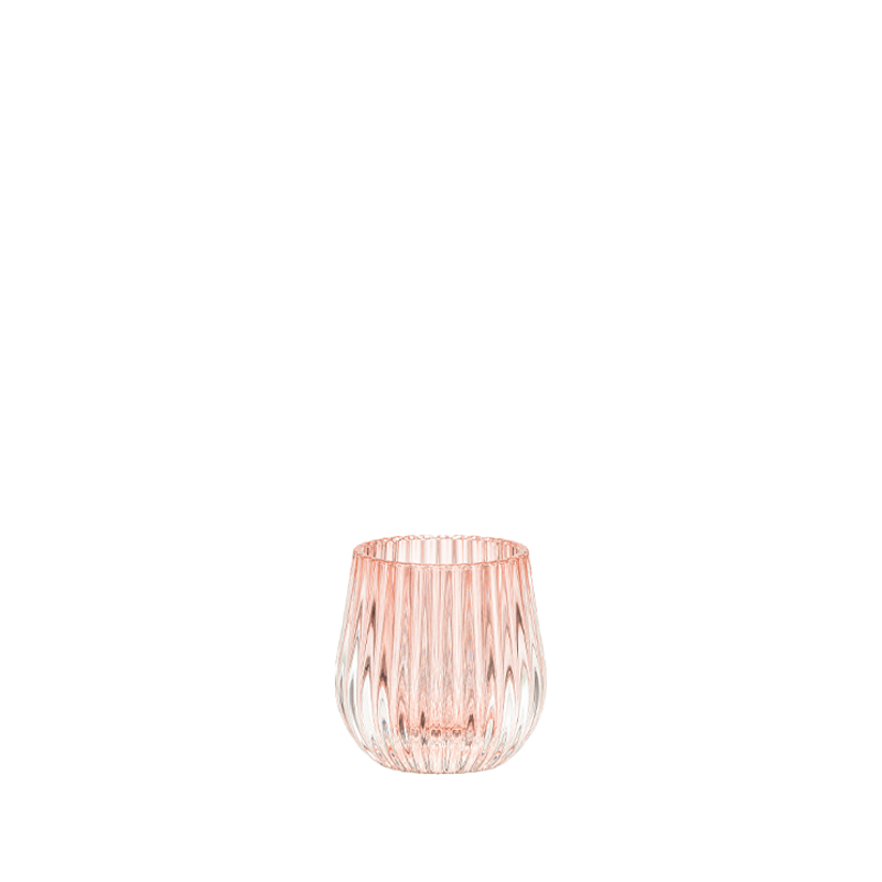 Vase Teelichthalter breite Rille Glas zartrose pastell mieten Verleih Tischdeko Hochzeit, Geburtstag, Feier, Event