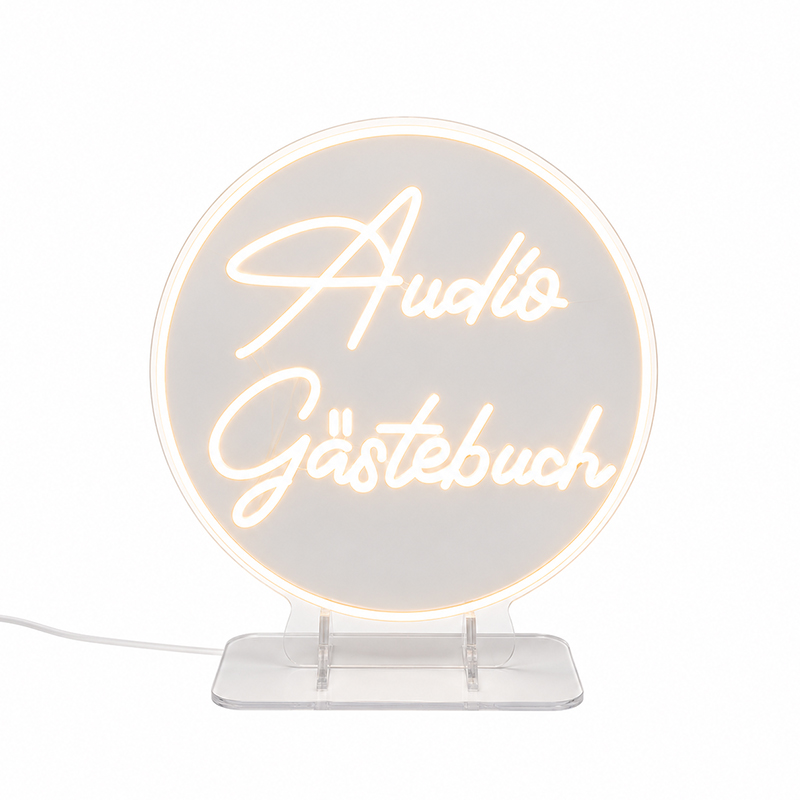 Neon Schild / LED Sign "Audio Gästebuch"  beleuchtet in warm weiss mieten für Hochzeit, Dekoration und Event_2