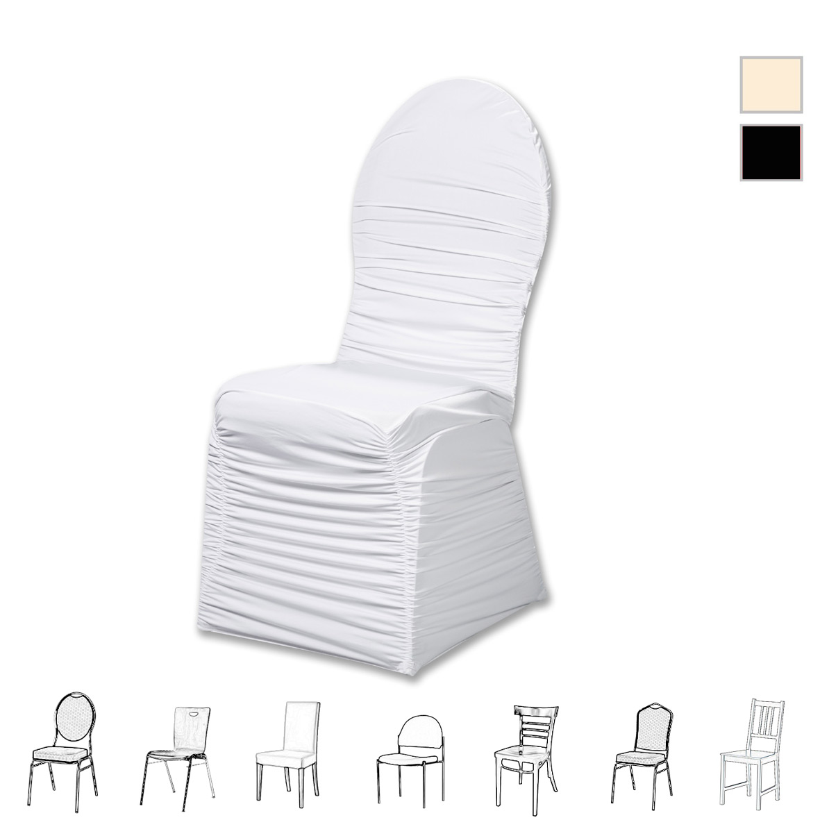 Stuhlhusse weiss universell elegant mit Raffung | Stretch mieten Verleih Hochzeit_10