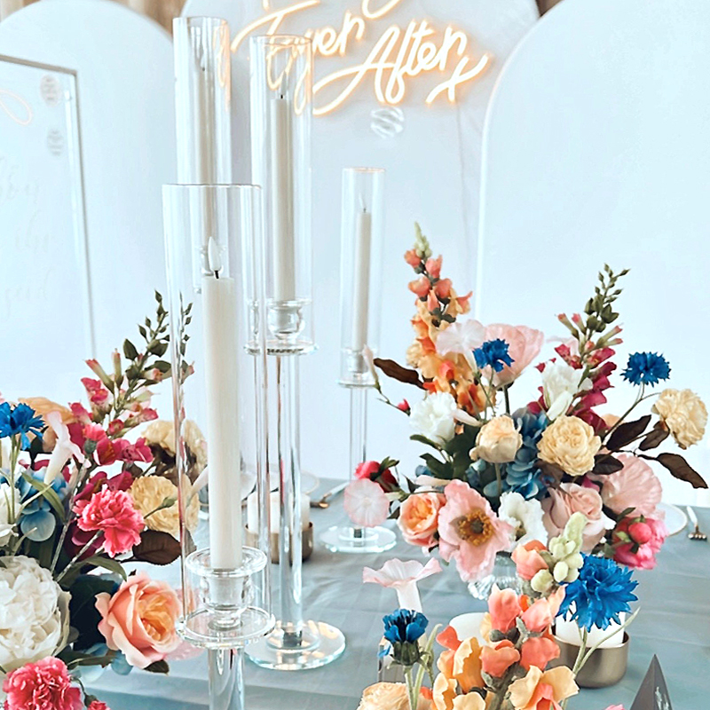Kerzenständer Line Glas 1-arm mit Glaszylinder 50cm, 55cm, 60cm, 65cm, 70cm | Kerzenhalter | Kerzenleuchter Hochzeit mieten_3_4
