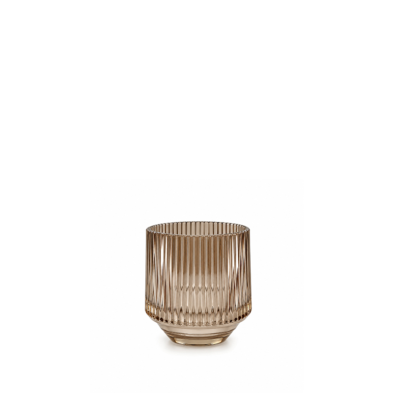 Teelichthalter Vase Rille, Glas beige braun mieten für Hochzeit Dekoration