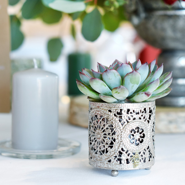 Vase "Doha" Ornamente Metall silber Orient mieten Hochzeit Motto Deko_2