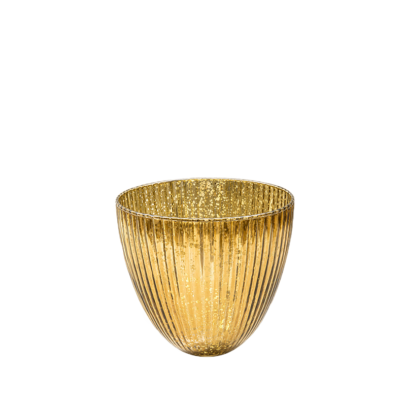 Vase konisch Rille, Glas gold mieten Hochzeit, Feier, Tischdekoration