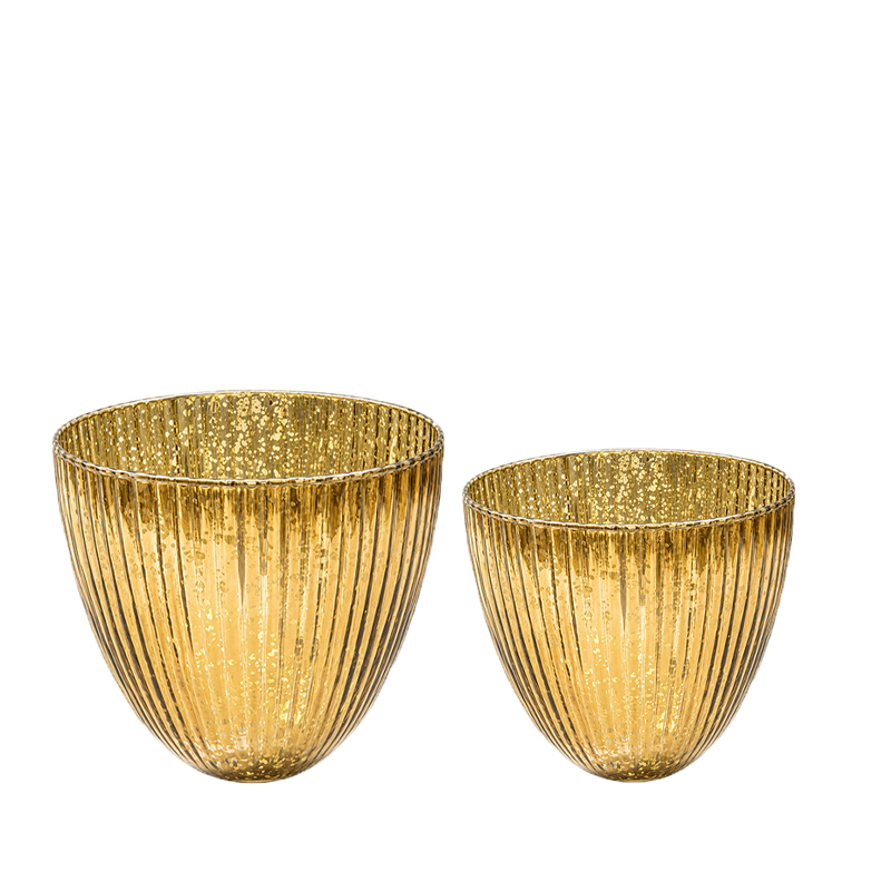 Vase konisch Rille, Glas gold mieten Hochzeit, Feier, Tischdekoration