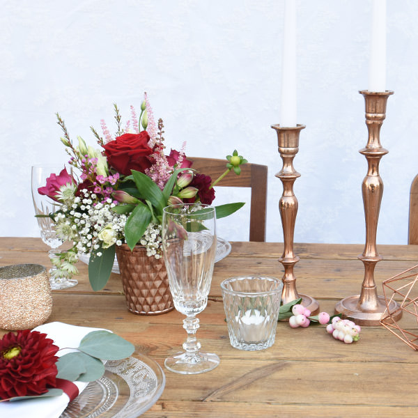 Vase konisch Raute kupfer/ roségold tischdeko Hochzeit, Feier mieten_2