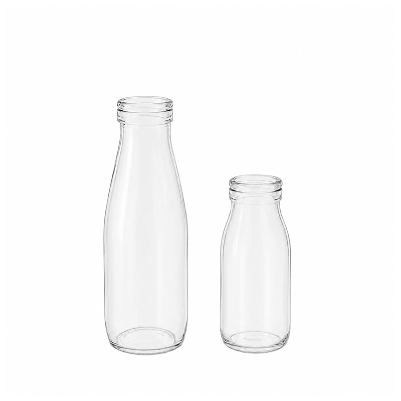 Flaschenvase "Milch" Glas klar mieten Tischdeko Vintage Hochzeit Feier