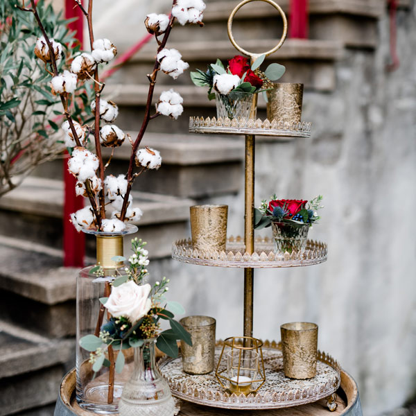 Etagere 3-stöckig Ornamente gold antik mieten für Veranstaltung, Event, Feier 2