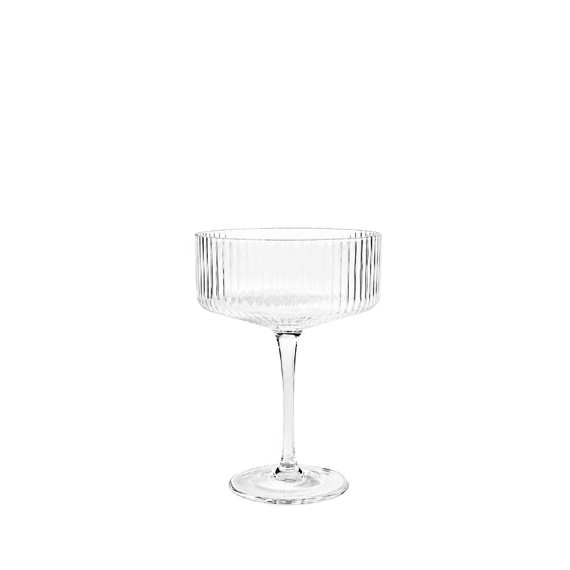 Sektschale Champagnerschale Rillen geriffelt | Glas klar mieten | Verleih Hochzeit, Feier, Trauung, Sektempfang, Veranstaltung