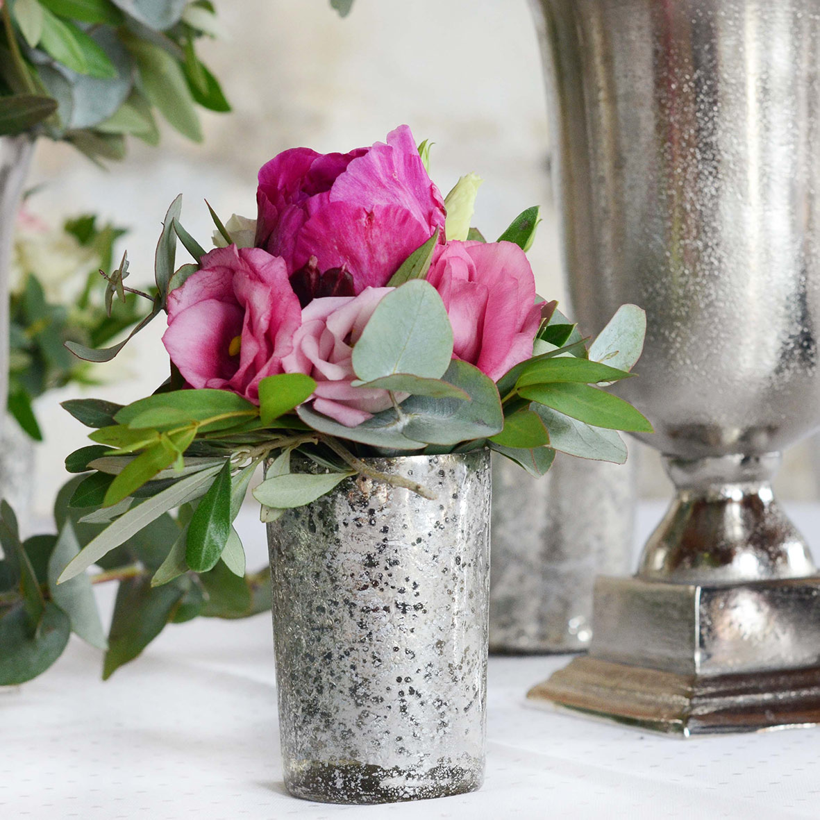 Vase/ Teelichthalter marmoriert silber antik mieten Hochzeit Tischdeko Feier Event_2
