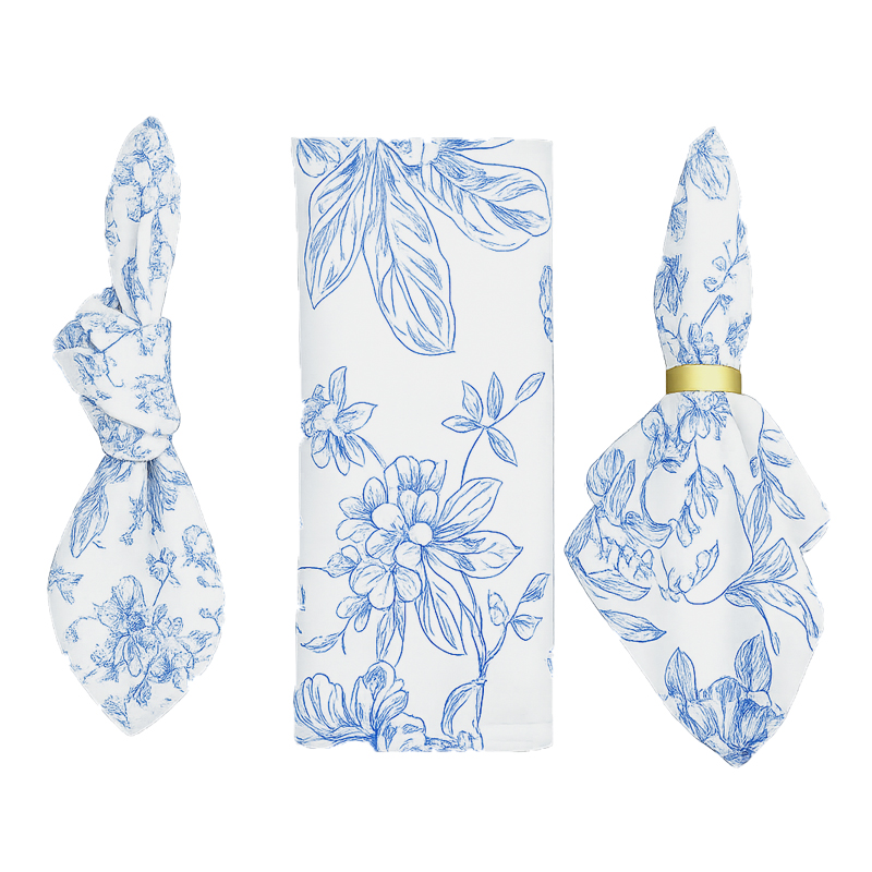 Serviette_Polyester_floral_blumig_blau_Verleih_Hochzeit_Party_Event