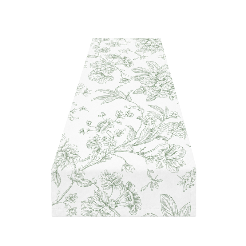 Tischläufer polyester 275 x 30 cm in floral blumig grün | mieten Hochzeit Party Geburtstag