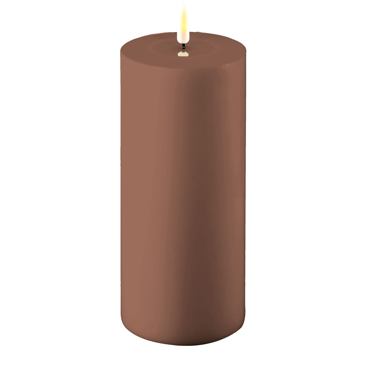 LED Stumpenkerze Kunststoff outdoor Real Flame mocca braun 20x10 cm Batterie mieten Hochzeit, Feier