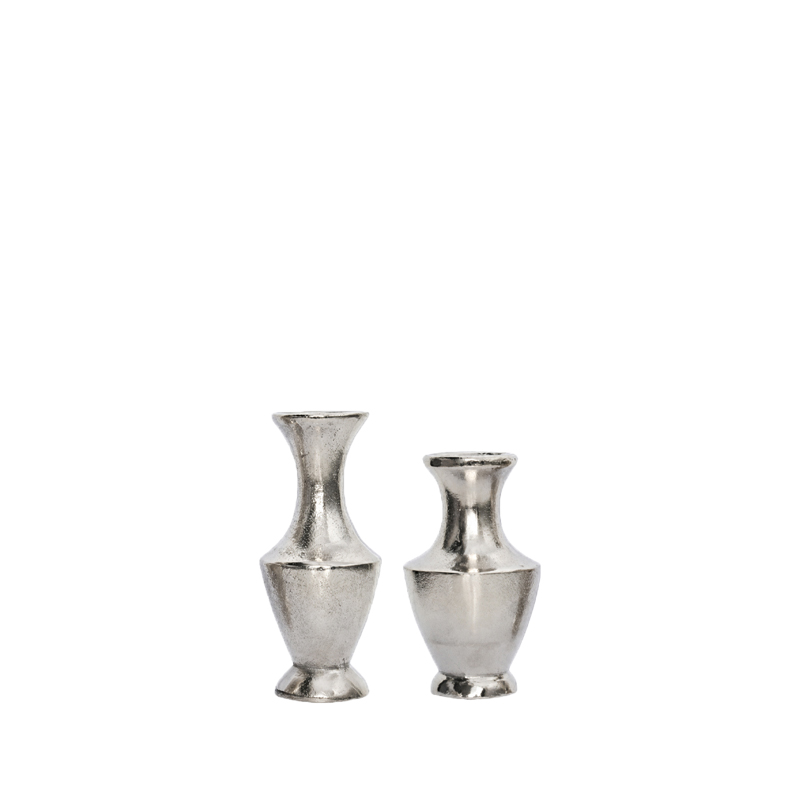 Flaschenvase Salerno Metall silber mieten Tischdeko Hochzeit, Feier, Blumen