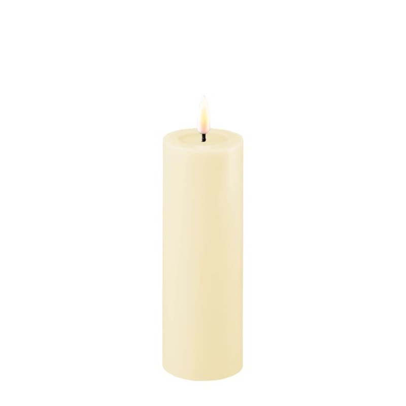 LED Stumpenkerze Echtwachs Real Flame creme 15x5cm Batterie mieten Hochzeit, Feier