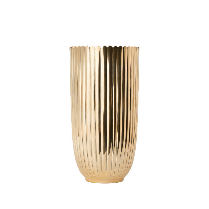 Vase Rille hoch, Metall gold Boho Hochzeit mieten Tischdeko