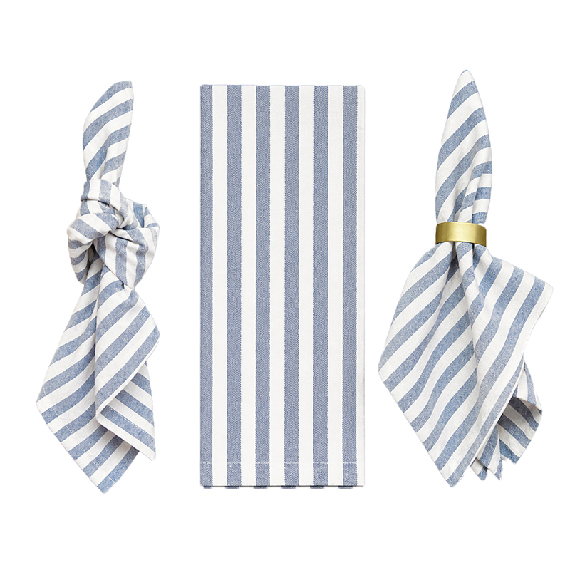 Stoffserviette aus Leinen 45x45cm in weiss blau gestreift zur Miete für Hochzeit Event geburtstag party
