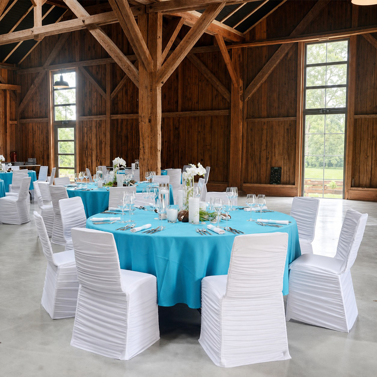 Stuhlhusse weiss universell flexibel elegant mit Raffung | Stretch mieten Verleih Hochzeit Feier Geburtstag 3