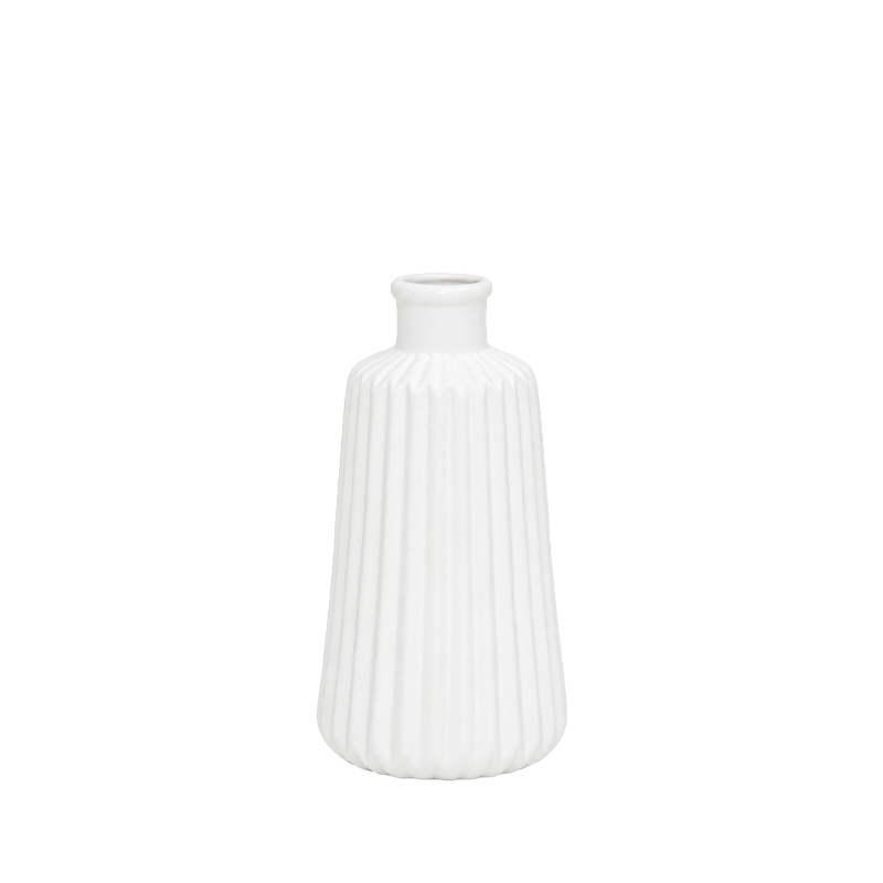 Vase Flaschenvase Rille Keramik weiss Mieten Tischdeko Hochzeit Feier